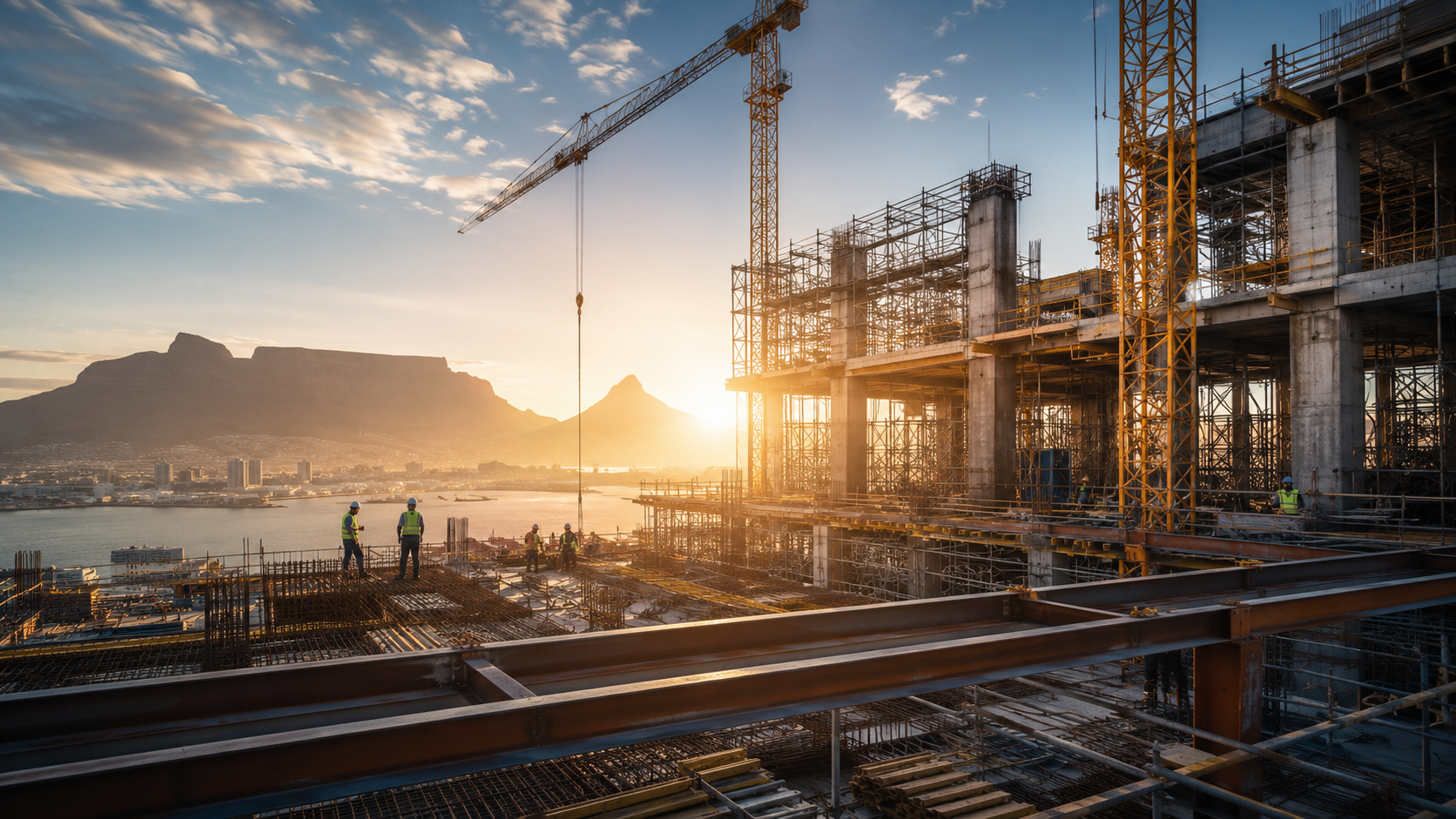Construction site in Cape Town at sunrise